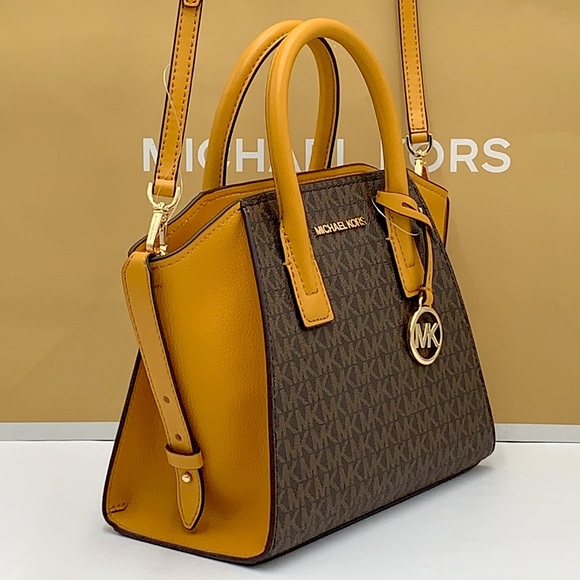 MICHAEL KORS
Avril Small Logo Top-Zip Satchel / Crossbody Marigold/ Brown Color - Picture 15 of 16